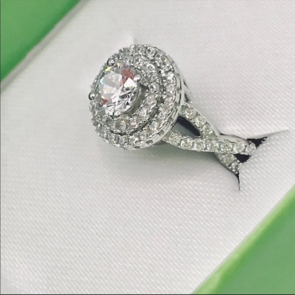 Sterling Silver Halo Ring with Swarovski Crystals